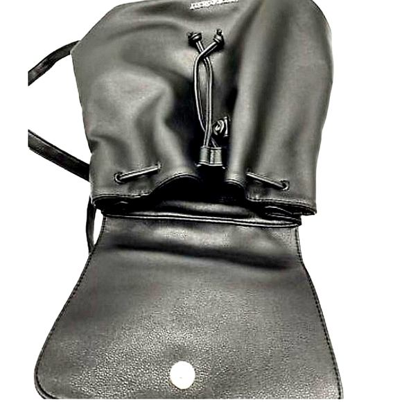 Victoria's Secret Solid Black Faux Pebble Leather Drawstring Backpack Bag - Picture 13 of 16
